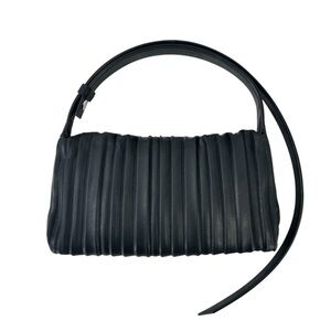 Simon Miller Black Pleated Vegan Leather Mini Puffin Top Handle Bag